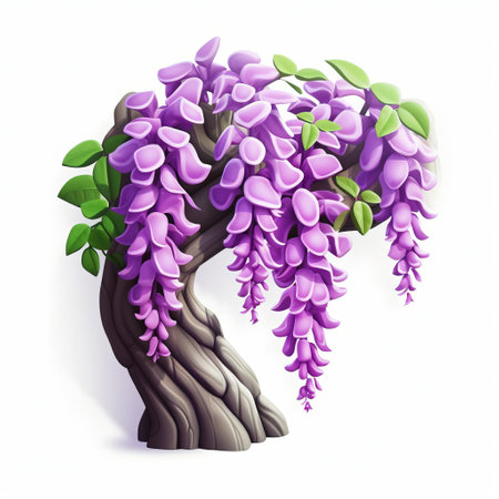 the wisteria 3d icon, crafted from clay material, boasts a smooth and shiny appearance, reminiscent of nintendo's iconic isometric style, illuminated by a spot light, showcasing its best details in high definition and high resolution, isolated on a pristine white background. ai generatedの素材