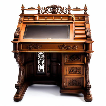 the davenport desk, a classic piece of furniture, stands elegantly isolated on a pristine white background, showcasing its intricate details and craftsmanship in high resolution and high quality, perfect for interior designers, furniture enthusiasts, and those seeking inspiration for home office decor. ai generatedの素材