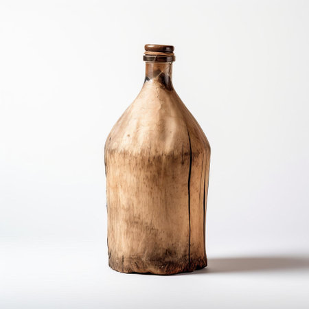 this handmade wood bottle stands elegantly on a pristine white background, showcasing its intricate craftsmanship and natural beauty, perfect for rustic home decor, wooden decorative accessories, and unique gift ideas for nature lovers and woodworking enthusiasts. ai generatedの素材
