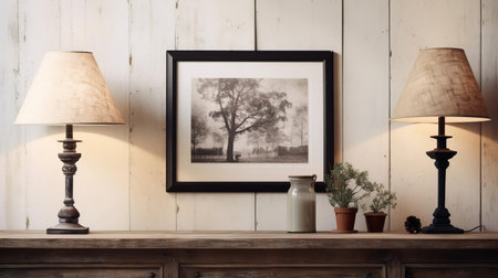 the table lamps, with their sleek metal bodies and cream-colored shades, lean casually against a rustic wall, surrounded by scattered books and decorative vases, exuding a cozy ambiance, perfect for a modern living room or home office, and adding a touch of industrial chic to any interior design. ai generatedの素材