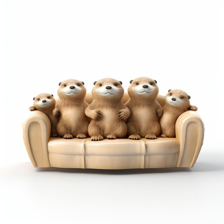 the otter-inspired 3d sofa, perched on a pristine white isolated background, showcases a whimsical fusion of modern design and wildlife charm, evoking feelings of comfort and playfulness, perfect for 3d modeling, interior design, and cgi art enthusiasts. ai generatedの素材
