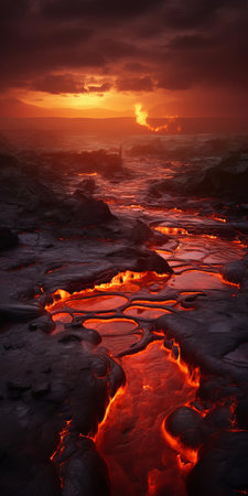 ukraine's dramatic landscapes stun in this nature photo, showcasing the country's extreme dryness and otherworldly lava pools. experience the heat through professional-quality, super-detailed imagery, unusual perspectives, and striking natural and cinematic lighting. shot with a hasselblad 6h, this octane-rendered frame captures ukraine's raw beauty. ai generatedの素材