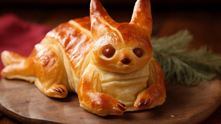 this kangaroo-shaped hamburger pastry is a creative twist on traditional australian-inspired food, featuring a savory beef patty nestled between a toasted bun crafted to resemble the iconic marsupial, perfect for a fun and quirky meal or snack at an aussie-themed party or event. ai generatedの素材