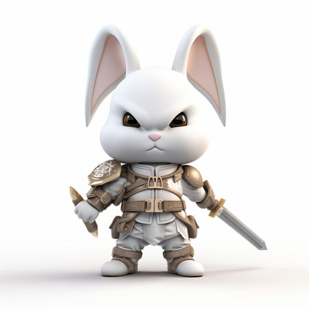 the 3d rabbit, designed in a clash of clans style, stands proudly on a white isolated background, showcasing its full body in intricate detail, perfect for gamers, animators, and designers looking for unique digital art, 3d models, and fantasy characters for their projects. ai generatedの素材