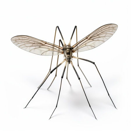 the 3d crane fly, a type of long-legged fly, is showcased in stunning detail, its slender body and delicate wings posed elegantly on a pristine white isolated background, highlighting its intricate features and vibrant colors, perfect for entomology and insect enthusiasts. ai generatedの素材