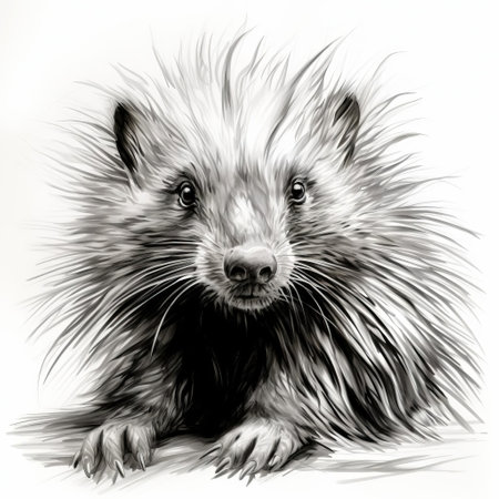 this porcupine sketch, rendered in bold expressionist strokes, pops against a pristine white background, showcasing the artist's unique style and creative vision, blending whimsy and realism in a captivating visual statement that celebrates the beauty of wildlife art and illustration. ai generatedの素材