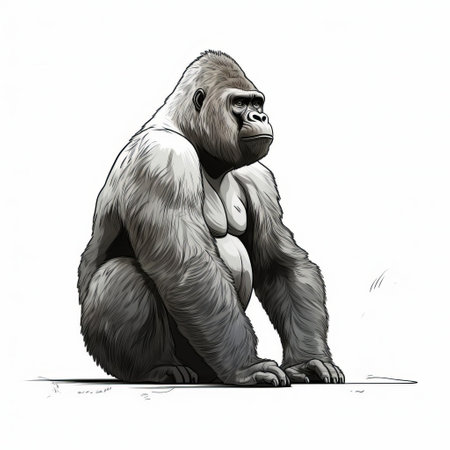 "gorilla gazing rightward, tail extending to the right in a line drawing. notice the white tail with a black tip, set against a crisp white background.", ai generatedの素材