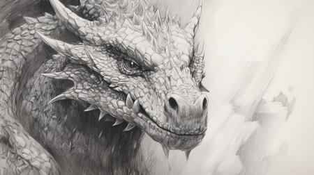 this dragon, meticulously crafted in pointillism style, emerges from a delicate balance of black and white graphite drawing, showcasing intricate sketch marks and subtle planning lines that bring depth and texture to this fantastical creature, perfect for art enthusiasts and fans of mythical beasts. ai generatedの素材