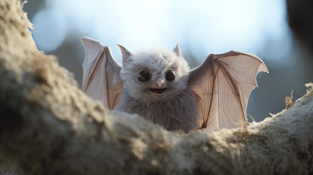 the tundra landscape serves as a mystical backdrop for a unique stop-motion scene featuring a felt bat, captured in stunning 4k resolution with a shallow depth of field, showcasing the intricate details of the handmade hemp-textured bat amidst a serene, low-saturation environment. ai generatedの素材