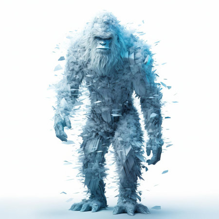 the yeti, a mythical creature, stands majestically in isolation on a pristine white background, its furry body rendered in stunning detail through cutting-edge algorithmic art, showcasing the perfect blend of technology and artistry in this unique digital illustration. ai generatedの素材