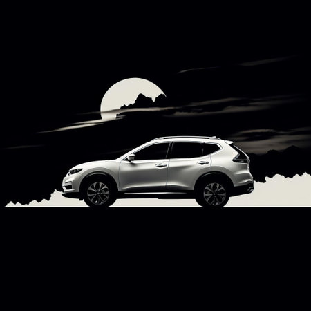 the nissan rogue, a sleek and versatile compact suv, is showcased in a stunning white silhouette, highlighting its aerodynamic design, angular lines, and robust features, perfect for families and adventure-seekers alike, offering ample cargo space and impressive fuel efficiency. ai generatedの素材