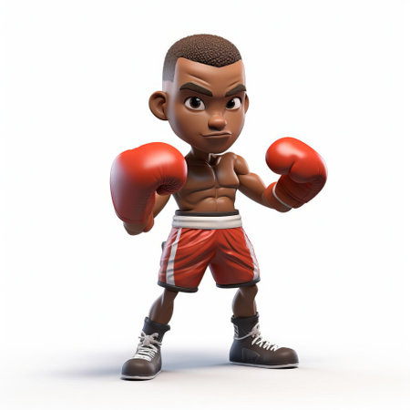 david anderson, a determined boxer, stands confidently in a powerful stance, fists clenched and ready to throw a punch, isolated on a clean white background, highlighting his intense focus and athletic physique, perfect for sports, fitness, and boxing enthusiasts. ai generatedの素材