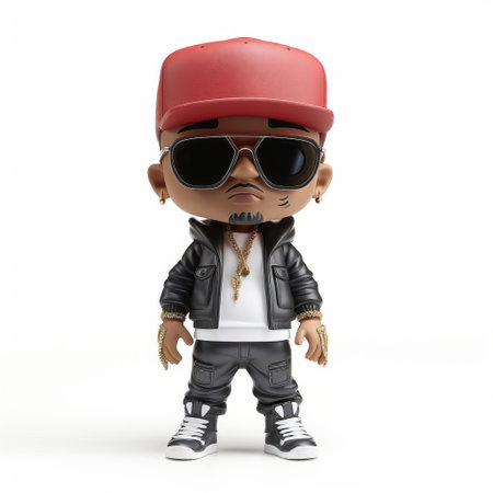 the 3d monster funko-pop figurine of a renowned rapper stands proudly on a pristine white isolated background, showcasing its vibrant colors and intricate details, perfect for music enthusiasts and collectors of pop culture memorabilia, vinyl figures, and hip-hop merchandise. ai generatedの素材