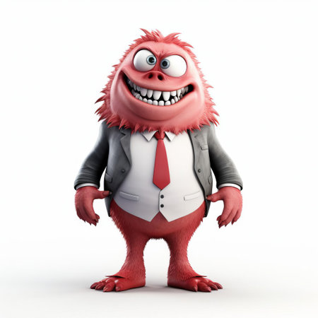 the 3d monster, dressed in a sleek business suit, stands confidently on a pristine white background, its vibrant green skin and sharp claws contrasting sharply with the formal attire, creating a humorous and intriguing visual effect, perfect for fantasy and sci-fi designs. ai generatedの素材