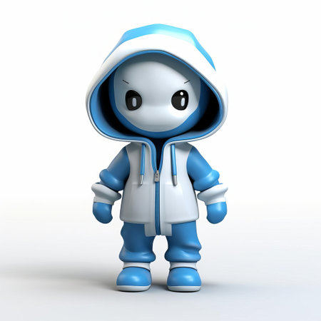 the cartoon character, depicted in a 3d render, wears a casual hoodie and stands confidently against a clean white background, showcasing a playful and youthful vibe, perfect for modern graphic designs, digital art, and social media illustrations. ai generatedの素材