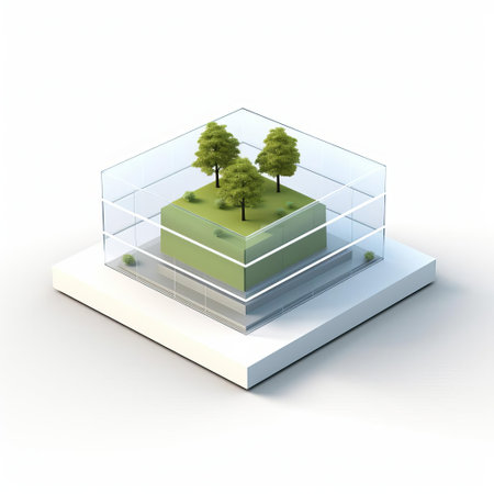 the isometric square model, crafted from shiny plastic, sits elegantly on a pristine white background, showcasing a stylized representation of a knoll, perfect for 3d design, architecture, and landscape visualization projects, highlighting the beauty of geometric shapes and minimalist aesthetics. ai generatedの素材