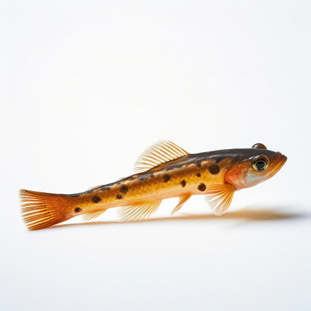 the lovely goby, a species of marine fish, is showcased in this stunning real photo, captured in a three-quarter profile pose against a pristine white background, highlighting its vibrant colors and intricate details, perfect for marine life enthusiasts and aquarium hobbyists. ai generatedの素材