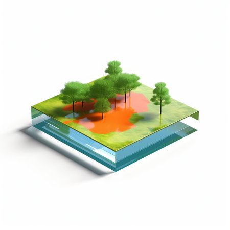 a 3d isometric square model of a knoll, crafted from shiny plastic, sits elegantly on a pristine white background, showcasing its sleek design and precise geometry, perfect for architectural visualizations, 3d modeling, and design inspiration, highlighting the beauty of minimalist product design and modern aesthetics. ai generatedの素材