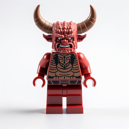 naberius, the demon lego figure, stands proudly isolated on a pristine white background, showcasing its intricate details and vibrant colors, perfect for lego enthusiasts and collectors of dark fantasy mini-figures, demon toys, and horror-themed lego creations. ai generatedの素材