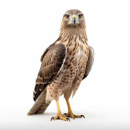 the steppe buzzard, a majestic bird of prey, is beautifully showcased in this stunning photograph, its plumage and distinctive markings on full display against a crisp white background, highlighting its striking features and impressive wingspan, a true marvel of nature and wildlife photography. ai generatedの素材