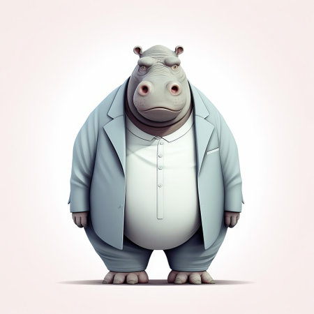 this hippopotamus, set against a crisp white background, is a stunning illustration reminiscent of the unique styles of edward gorey and oliver jeffers, showcasing a minimalist yet intricate vector design that has captured the attention of art enthusiasts, trending on popular platforms like artstation and dribbble. ai generatedの素材