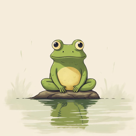 this frog, a minimalist masterpiece, sits elegantly against a pristine white background, evoking the whimsical style of edward gorey and oliver jeffers, showcasing exceptional vector illustration skills, a true work of art that's trending on artstation and dribbble. ai generatedの素材