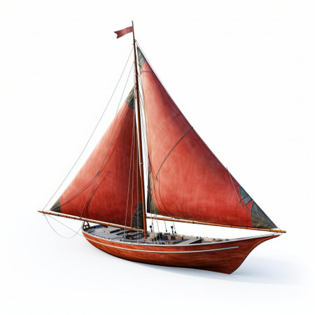 the sailboat, a majestic 3d model, stands proudly on a pristine white isolated background, its intricate details and vibrant colors popping against the clean backdrop, evoking a sense of freedom and adventure on the open sea, perfect for nautical enthusiasts and graphic designers alike. ai generatedの素材