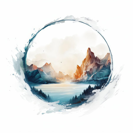 this abstract landscape features a solitary ring, deliberately placed off-center in the frame, against a pristine white isolated background, evoking a sense of modern minimalism and simplicity, perfect for art enthusiasts and design aficionados seeking unique digital art and futuristic scenery. ai generatedの素材