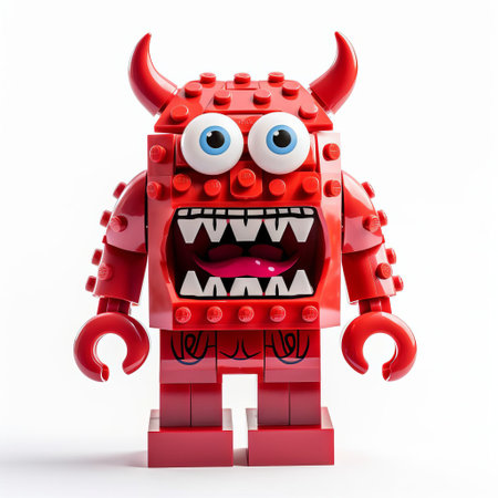the lego monster, standing proudly on a pristine white background, showcases its vibrant colors and intricate details, highlighting the creativity and imagination that goes into building these beloved toys, perfect for kids and adults alike who love lego figures and collectibles. ai generatedの素材