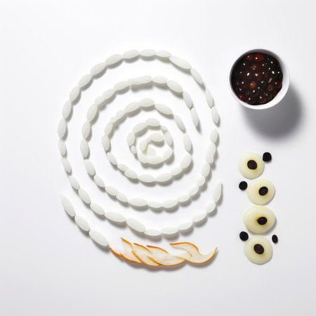 the optical illusion features a clever arrangement of food items, carefully crafted to deceive the viewer's perception, set against a pristine white isolated background, showcasing the creative possibilities of minimalist design in food art, perfect for fans of visual trickery and culinary creativity. ai generatedの素材