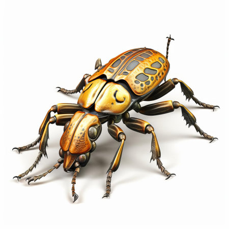 the 3d stink beetle, showcased in stunning detail, sits proudly on a pristine white isolated background, its shiny exoskeleton and vibrant colors popping against the clean backdrop, perfect for entomology enthusiasts, insect lovers, and designers seeking high-quality, detailed beetle illustrations for educational or commercial use. ai generatedの素材
