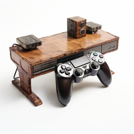the console, isolated on a pristine white background, showcases its sleek design and vibrant colors in stunning high resolution, offering a high-quality visual experience perfect for tech enthusiasts, gamers, and designers seeking detailed product images. ai generatedの素材
