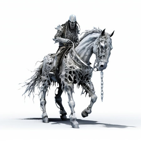 the nuckelavee, a mythical creature from orcadian folklore, is depicted in stunning 3d detail, showcasing its eerie full-body appearance against a crisp white isolated background, perfect for fantasy and mythology enthusiasts, digital artists, and fans of celtic legends and mythical beings. ai generatedの素材