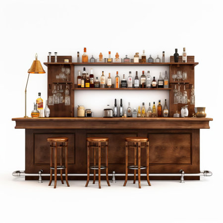 the bar, isolated on a pristine white background, stands out in stunning high resolution and high quality, perfect for commercial use, advertising, and marketing materials, showcasing the elegant design and sleek lines of this modern pub fixture, ideal for restaurants, cafes, and nightlife establishments. ai generatedの素材