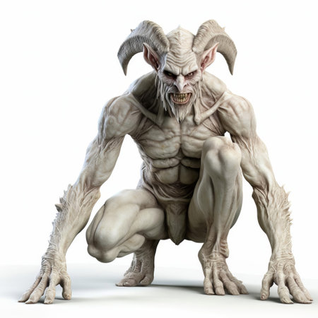 the 3d demon haures, a terrifying mythical creature, stands isolated on a pristine white background, showcasing its full body in stunning detail, complete with razor-sharp horns, glowing red eyes, and razor-sharp claws, perfect for fantasy and horror-themed designs, digital art, and graphic novels. ai generatedの素材