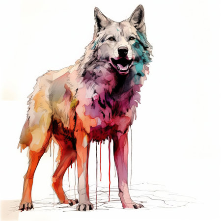 the wolf, a majestic creature, is beautifully captured in this stunning blind contour drawing, showcasing its powerful full body pose on a pristine white isolated background, highlighting its sharp features and intricate details, perfect for nature lovers and art enthusiasts alike. ai generatedの素材