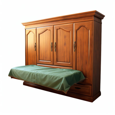 the cabinet bed, isolated on a crisp white background, showcases its sleek design and functionality in this high-resolution, high-quality image, perfect for interior designers, furniture enthusiasts, and homeowners seeking stylish space-saving solutions for small apartments or guest rooms. ai generatedの素材