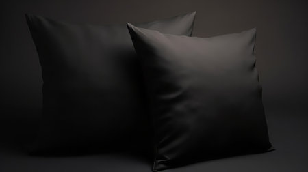 the black pillow sits elegantly on a hazy background, surrounded by black blank mockups, creating a sophisticated and modern visual display perfect for showcasing luxurious home decor, interior design, and furniture arrangements, ideal for designers, bloggers, and homeowners seeking inspiration. ai generatedの素材