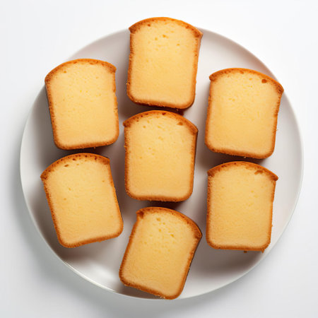 five delectable pound cakes, arranged in an uneven row, are perfectly paired with a steaming cup of coffee, creating a mouthwatering still life against a clean white background, evoking a sense of warmth and comfort, ideal for food bloggers and coffee enthusiasts alike. ai generatedの素材