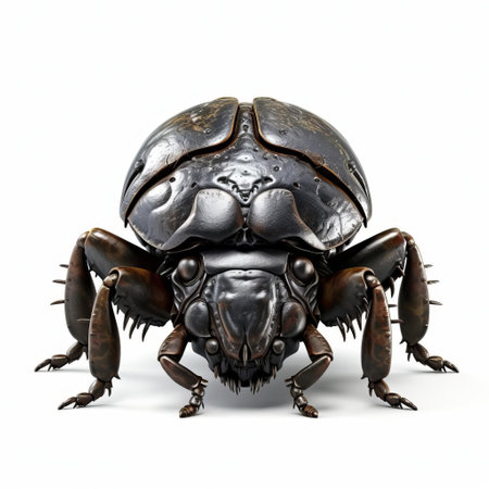 the 3d dung beetle, showcased in stunning detail, sits proudly on a pristine white isolated background, its intricate body structure and vibrant colors popping against the clean backdrop, perfect for educational or scientific illustrations, entomology studies, or nature-inspired designs. ai generatedの素材