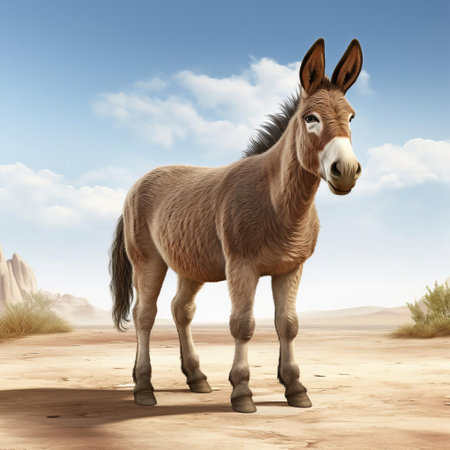 the majestic mule, showcased in stunning detail, stands proudly in this super realistic 3d rendered clipart, boasting intricate textures, precise shading, and lifelike expressions, perfect for equestrian enthusiasts, graphic designers, and animal lovers alike, seeking high-quality visuals for their projects and presentations. ai generatedの素材