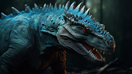 the iguanodon, a herbivorous dinosaur, is depicted in this stunning image with a unique twist - a scorpion-like tail, blending prehistoric charm with arachnid menace, showcasing a fascinating fusion of ancient creatures, perfect for fans of paleontology and fantasy art. ai generatedの素材