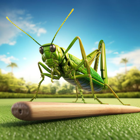 the cricket, meticulously crafted with super realistic 3d rendering, showcases intricate details and textures, perfect for sports enthusiasts, graphic designers, and digital artists seeking high-quality cricket clipart for their projects, featuring stunning visuals and lifelike realism. ai generatedの素材