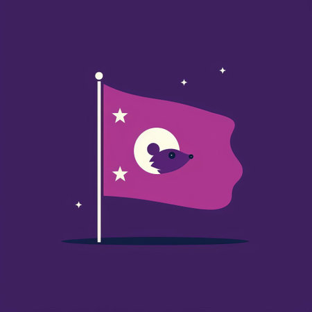 a vibrant purple flag lies flat on a surface, surrounded by two curious mice, one peeking out from underneath, creating a whimsical and playful scene, perfect for desktop wallpapers, mousepad designs, or social media profiles, evoking feelings of creativity and imagination. ai generatedの素材
