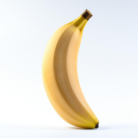 this handmade wood banana, crafted with precision and care, sits proudly on a pristine white background, showcasing its full body in all its glory, highlighting the intricate details and textures of the wooden fruit, perfect for home decor or as a unique gift idea for fruit lovers and woodworking enthusiasts alike. ai generatedの素材