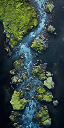 the shoreline field, captured by national geographic's expert photographers, stretches towards the horizon, showcasing the serene beauty of nature, with the dji drone's aerial perspective highlighting the intricate patterns of the coastline, where the land meets the sea. ai generatedの素材