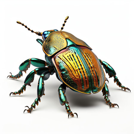 the june bug, a vibrant green beetle with a shiny exoskeleton, is showcased in stunning detail in this high-quality 3d image, set against a crisp white isolated background, highlighting its intricate body structure and textured wings, perfect for entomology enthusiasts and graphic designers. ai generatedの素材