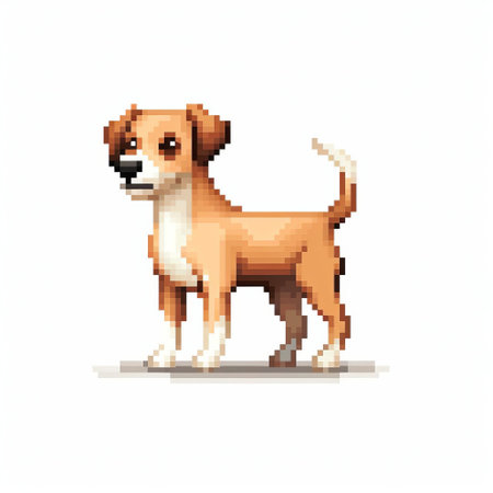 the adorable pixel art dog, depicted in a full-body stance, stands out against a crisp white isolated background, showcasing its vibrant digital design, perfect for graphics, illustrations, and modern art enthusiasts, with a retro gaming aesthetic and nostalgic charm. ai generatedの素材