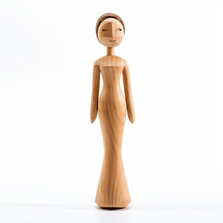 the wooden figurine of a young girl, crafted with precision and care, stands proudly on a pristine white background, showcasing the artisan's skill in capturing the innocence and charm of childhood, perfect for decorative or collectible purposes, highlighting the beauty of handmade wooden art and sculptures. ai generatedの素材