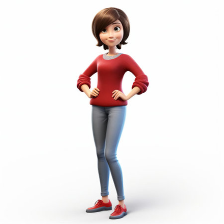 anna, a cheerful 3d model, stands out against a pristine white background, showcasing her bright smile and stylish short hair, exuding confidence and friendliness, perfect for e-learning, educational, and commercial projects requiring a relatable and approachable character. ai generatedの素材